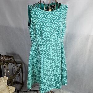 TAHARI Arthur S. Levine Dress Size 10 Aqua & White Abstract Floral Print